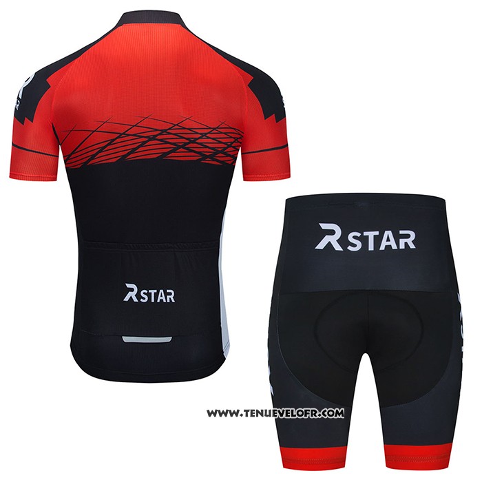 2021 Maillot Cyclisme R Star Noir Rouge Manches Courtes et Cuissard